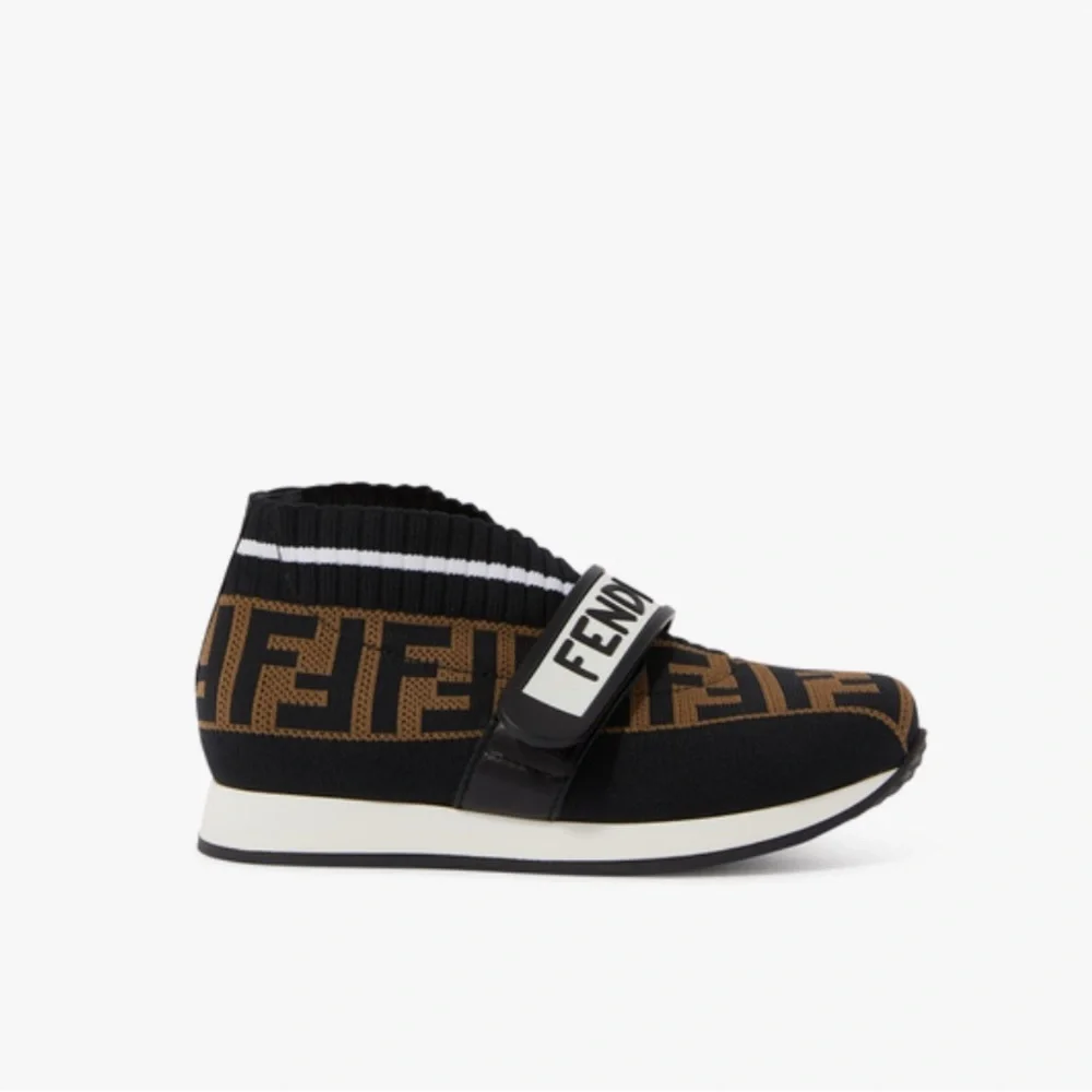 Fendi Black and Brown FF Logo Sock Sneakers - Kids Unisex - Size EU 27 - Picture 7 of 8